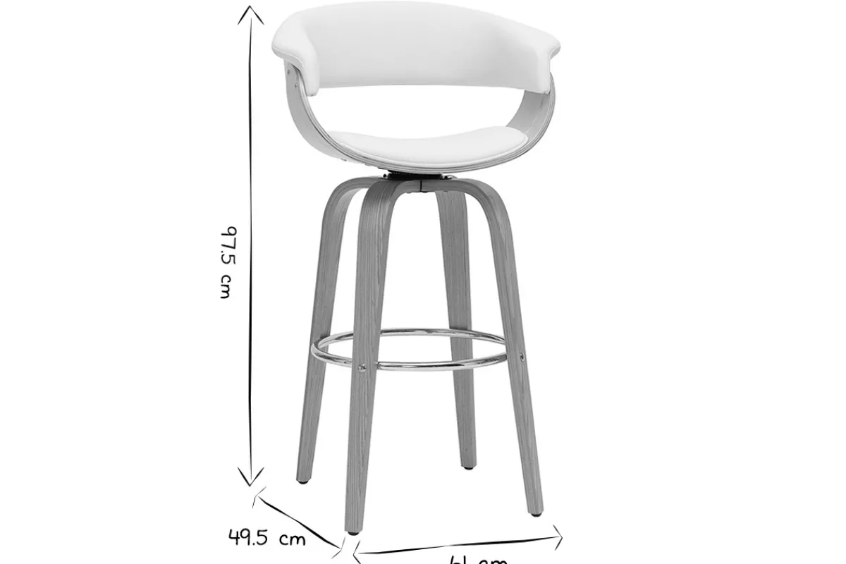 Miliboo Design-Barhocker drehbar weiß mit hellem Holz H 67 cm OKTAV* Barhocker