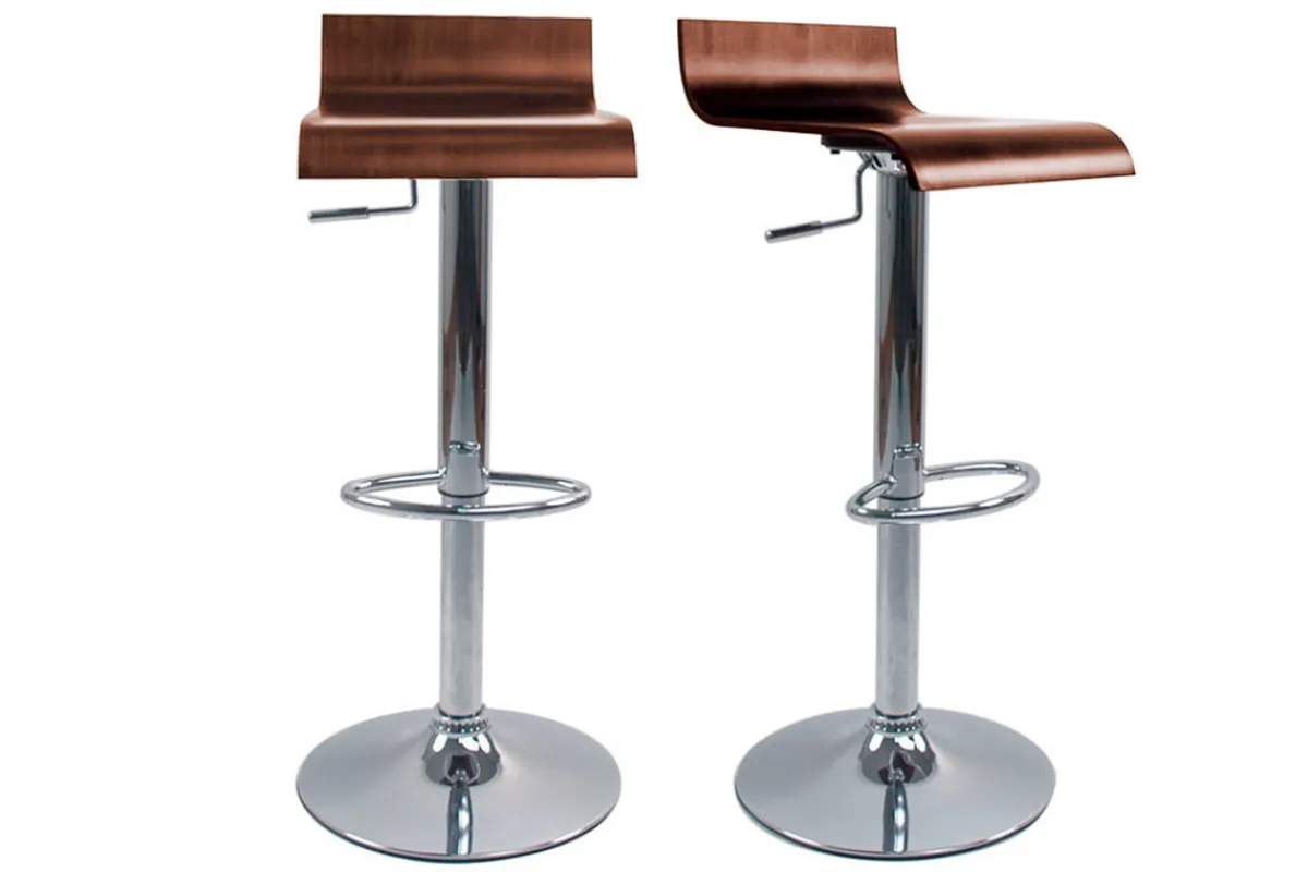 Miliboo Design-Barhocker dunkles Holz mit Walnuss-Finish und verchromtes Metall (2er-Set) SURF V2* Barhocker