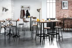 Miliboo Design-Barhocker Edelstahl 2er-Set H 75 cm dunkles Holz MEMPHIS* Barhocker