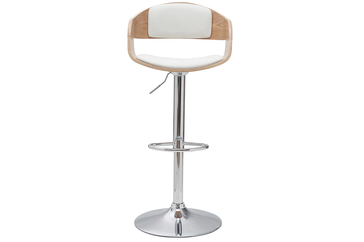 Miliboo Design-Barhocker EUSTACHE höhenverstellbar weiß und helles Holz* Barhocker