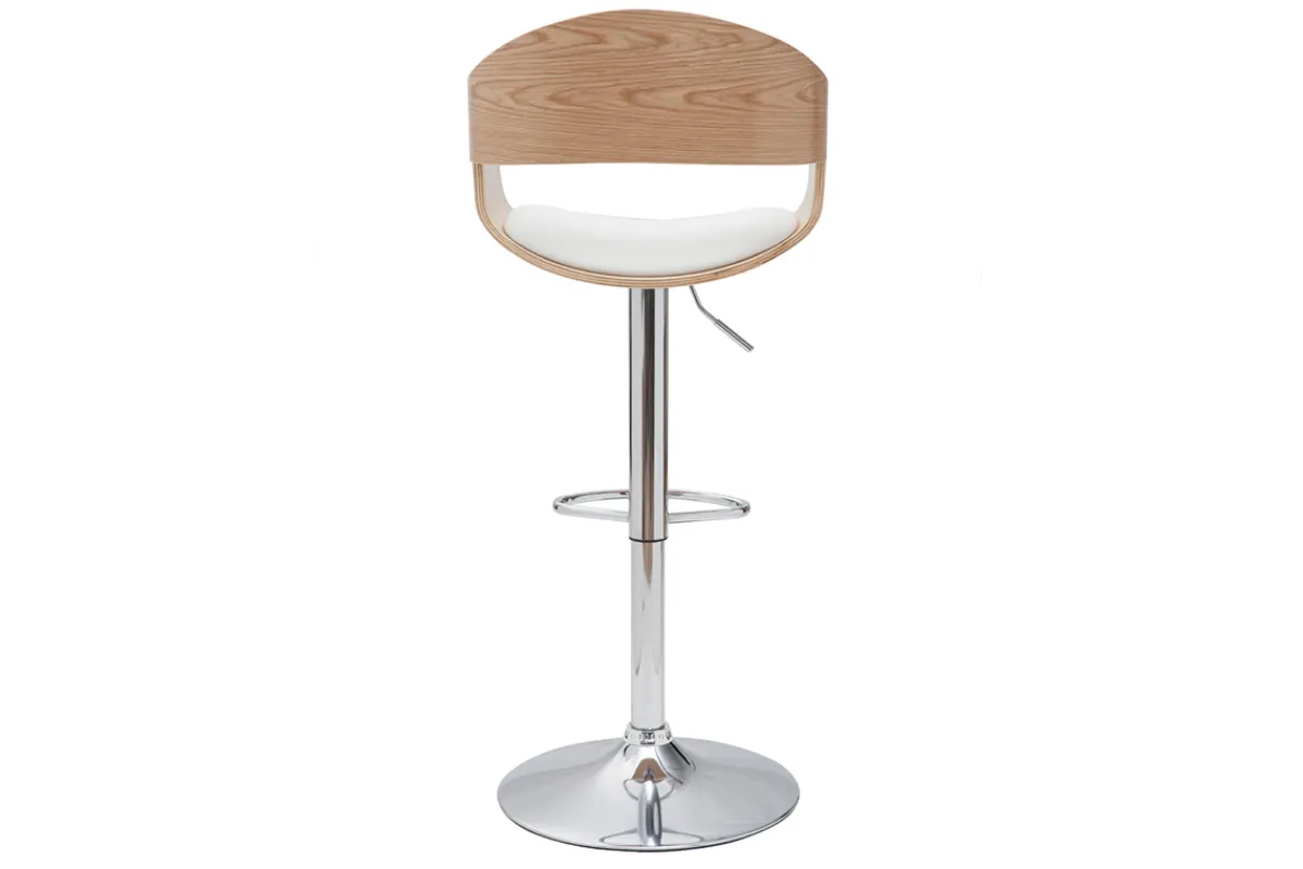 Miliboo Design-Barhocker EUSTACHE höhenverstellbar weiß und helles Holz* Barhocker