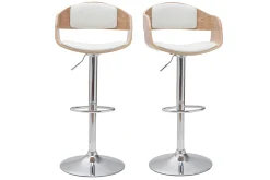 Miliboo Design-Barhocker höhenverstellbar aus weißem Polyurethan und hellem Holz (2er-Set) EUSTACHE* Barhocker