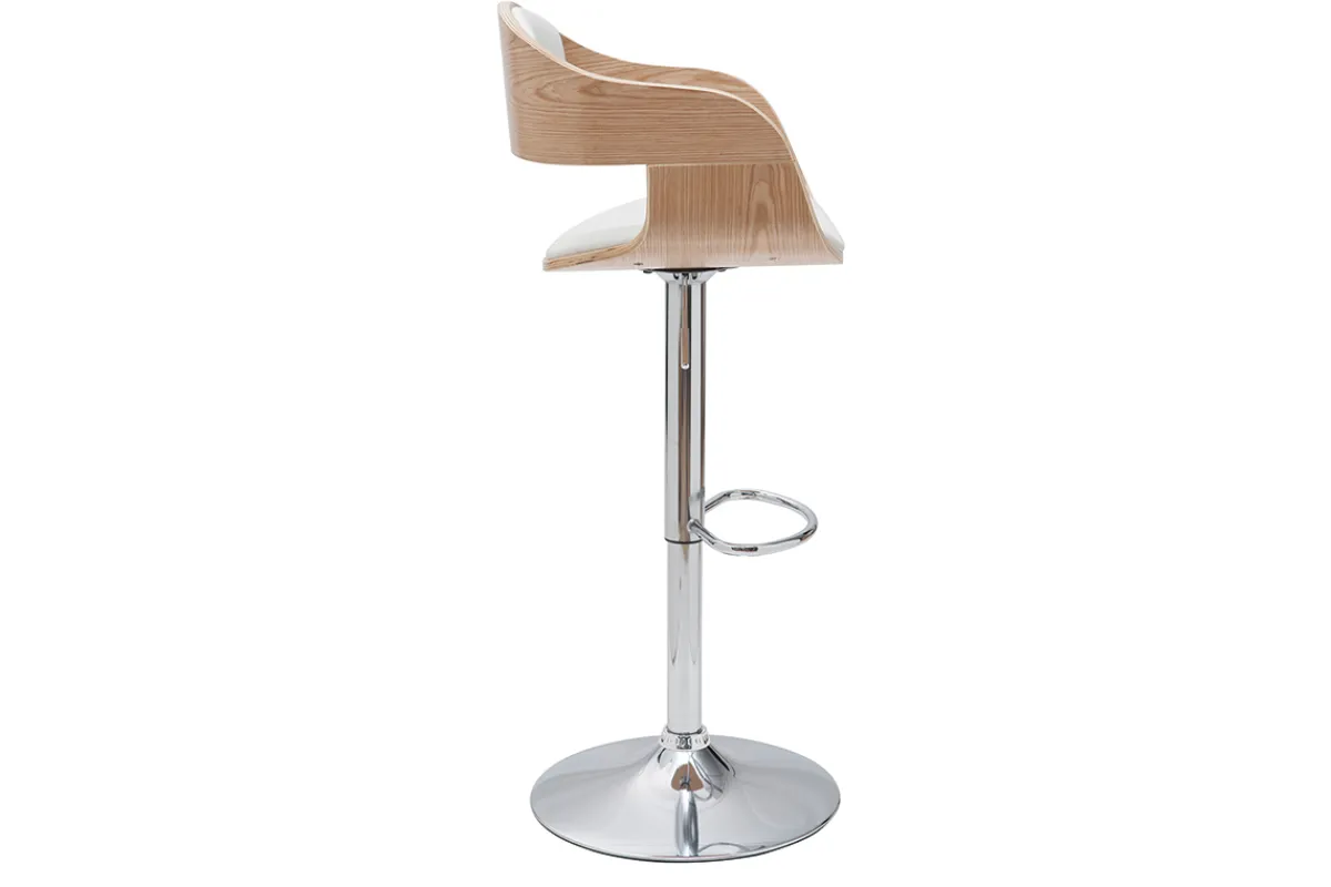 Miliboo Design-Barhocker höhenverstellbar aus weißem Polyurethan und hellem Holz (2er-Set) EUSTACHE* Barhocker