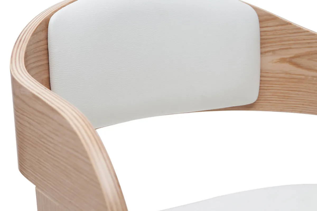 Miliboo Design-Barhocker höhenverstellbar aus weißem Polyurethan und hellem Holz (2er-Set) EUSTACHE* Barhocker