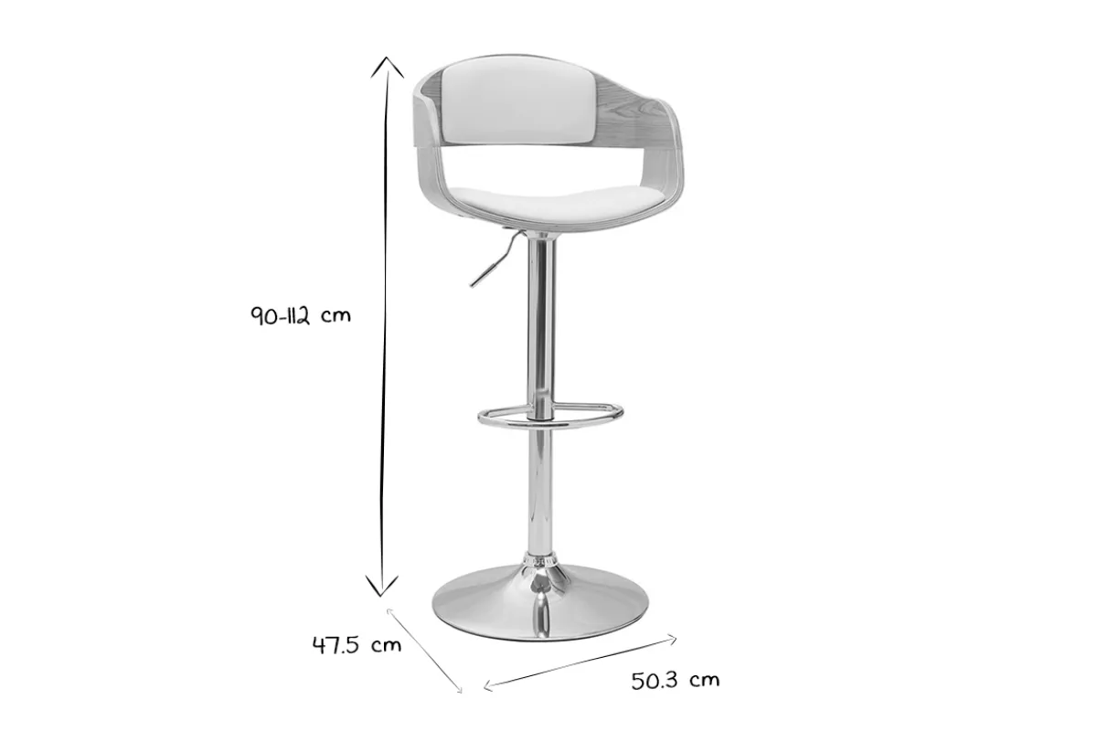 Miliboo Design-Barhocker höhenverstellbar aus weißem Polyurethan und hellem Holz (2er-Set) EUSTACHE* Barhocker