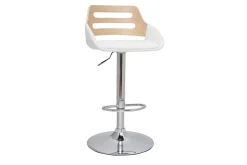 Miliboo Design-Barhocker höhenverstellbar weiß und helles Holz PERNIK* Barhocker