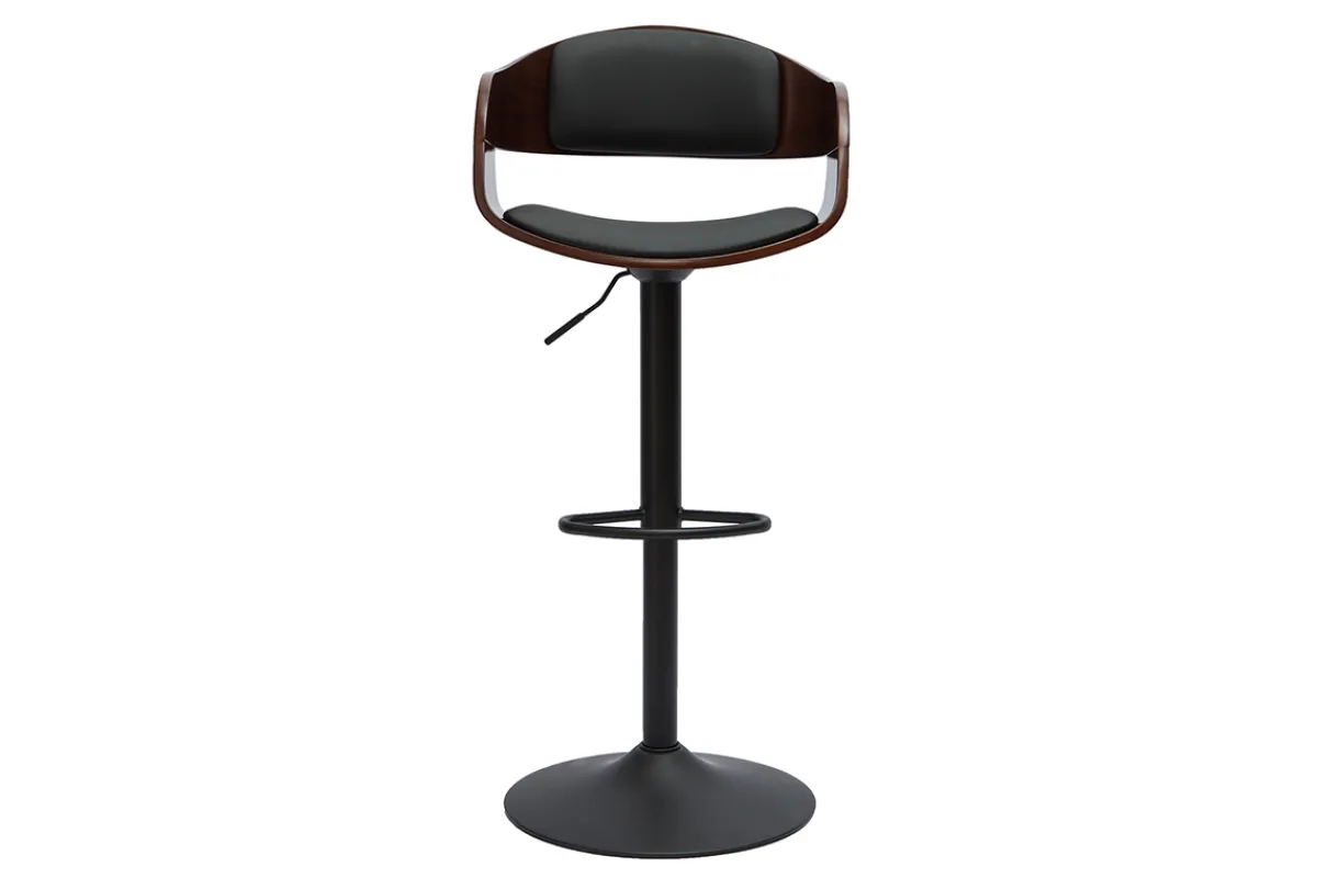 Miliboo Design-Barhocker höhenverstellbar schwarz und dunkles Holz EUSTACHE* Barhocker