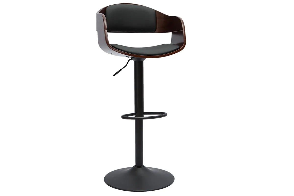 Miliboo Design-Barhocker höhenverstellbar schwarz und dunkles Holz EUSTACHE* Barhocker