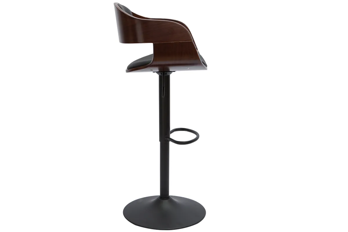 Miliboo Design-Barhocker höhenverstellbar schwarz und dunkles Holz EUSTACHE* Barhocker