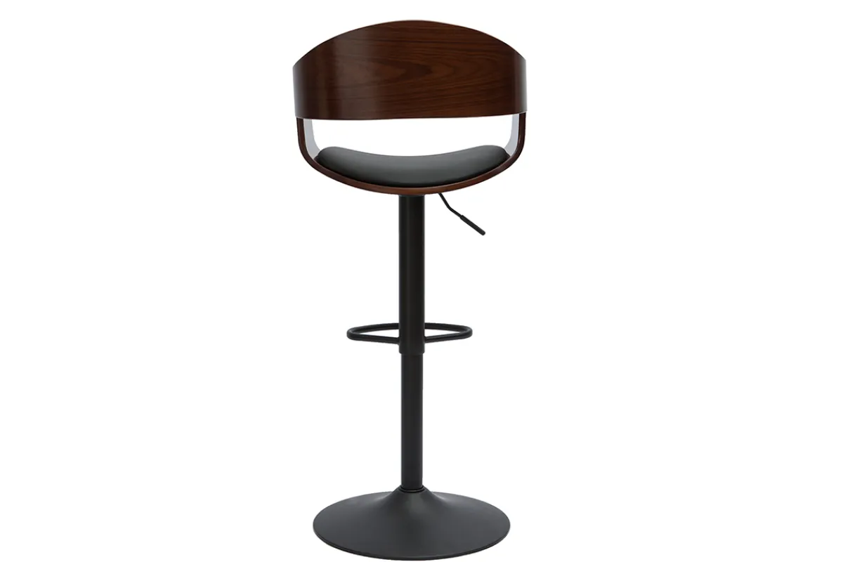 Miliboo Design-Barhocker höhenverstellbar schwarz und dunkles Holz EUSTACHE* Barhocker