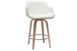 Miliboo Design-Barhocker höhenverstellbar weiß und helles Holz LUCIEN* Barhocker