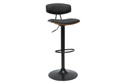 Miliboo Design-Barhocker höhenverstellbar schwarz und dunkles Holz VASCO* Barhocker