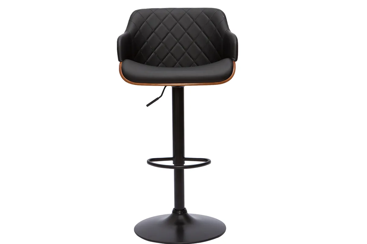 Miliboo Design-Barhocker höhenverstellbar schwarz und dunkles Holz LUCIEN* Barhocker