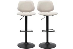 Miliboo Design-Barhocker höhenverstellbar Stoff mit Samteffekt in Beige und schwarzes Metall (2er-Set) BARNET* Barhocker