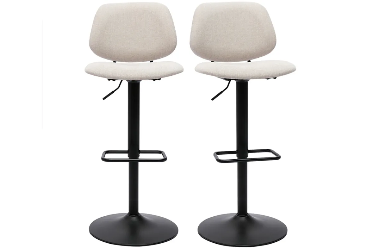 Miliboo Design-Barhocker höhenverstellbar Stoff mit Samteffekt in Beige und schwarzes Metall (2er-Set) BARNET* Barhocker