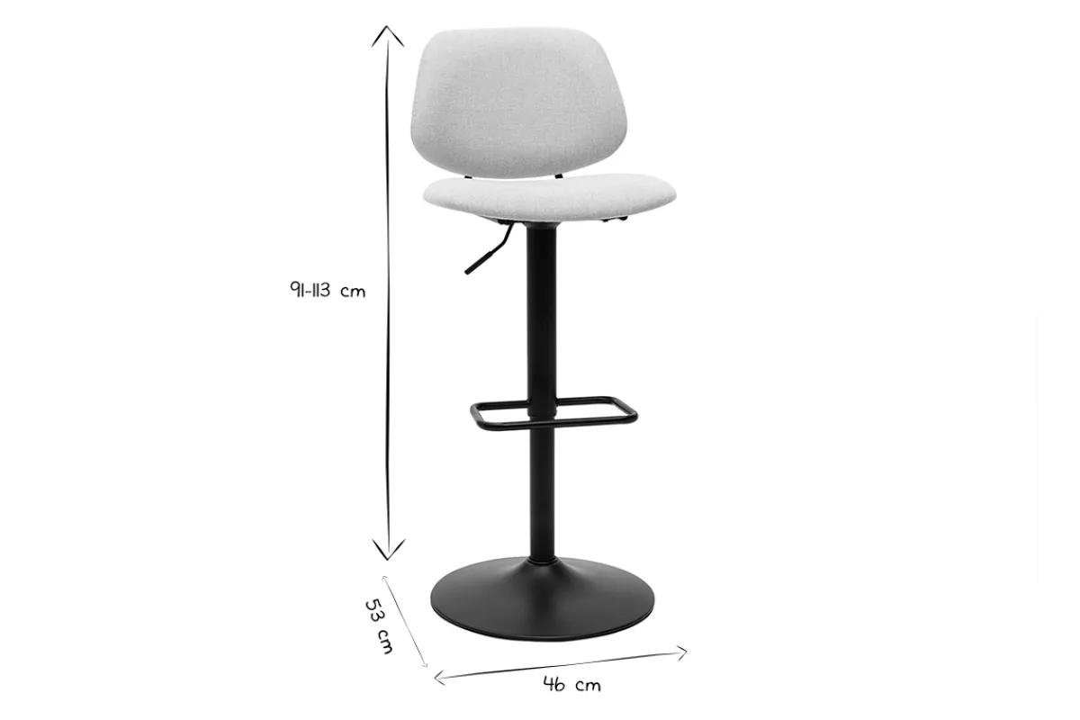 Miliboo Design-Barhocker höhenverstellbar Stoff mit Samteffekt in Beige und schwarzes Metall (2er-Set) BARNET* Barhocker