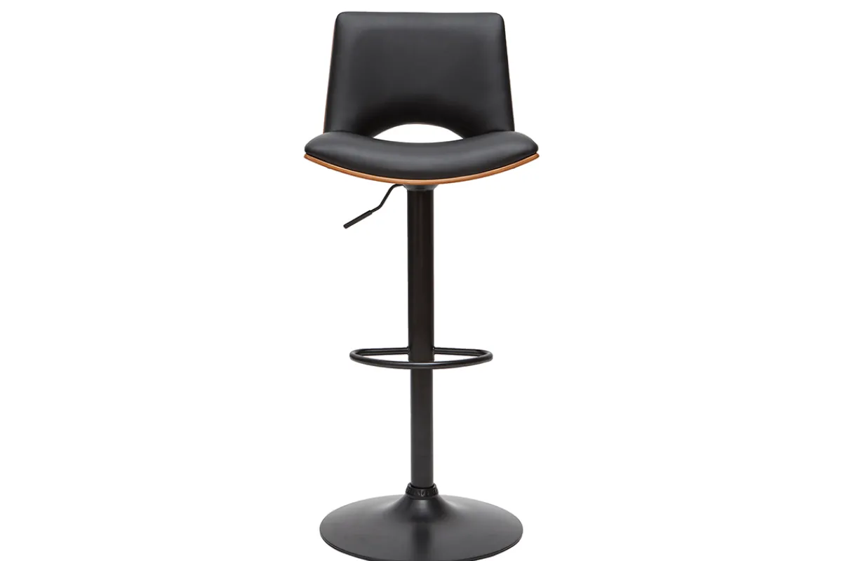 Miliboo Design-Barhocker PANACH höhenverstellbar schwarz und dunkles Holz* Barhocker