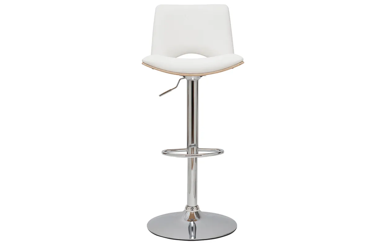 Miliboo Design-Barhocker PANACH höhenverstellbar weiß und helles Holz* Barhocker