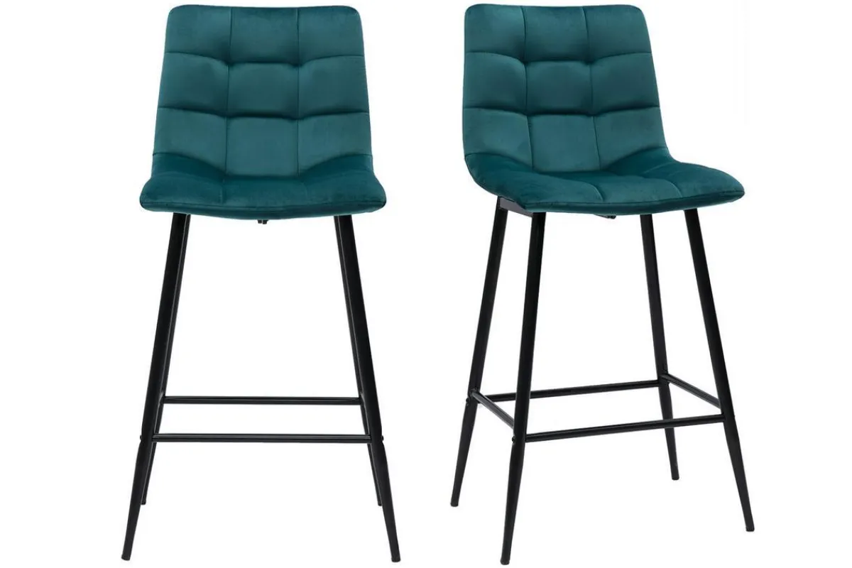 Miliboo Design-Barhocker petrolblauer Samt H65 cm (2er-Set) MAXWELL* Barhocker
