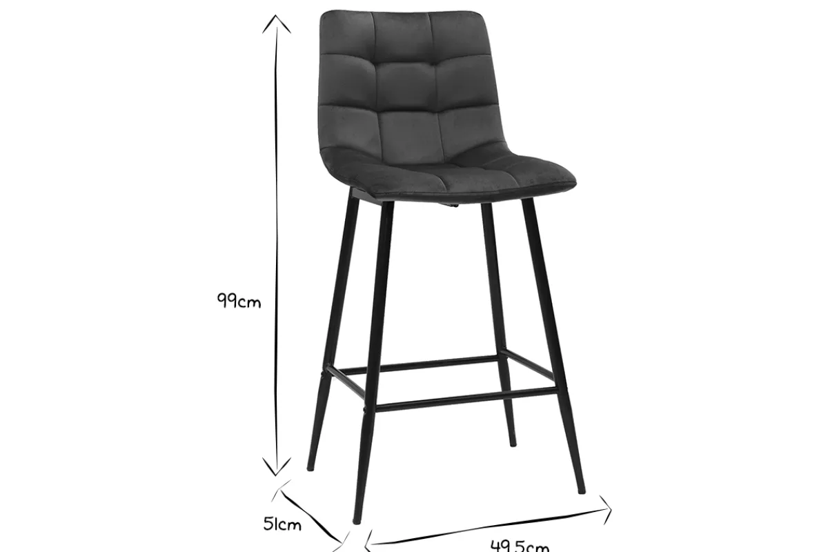 Miliboo Design-Barhocker petrolblauer Samt H65 cm (2er-Set) MAXWELL* Barhocker