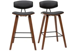 Miliboo Design-Barhocker schwarz mit dunklem Holz H 69 cm (Zweierset) VASCO* Barhocker