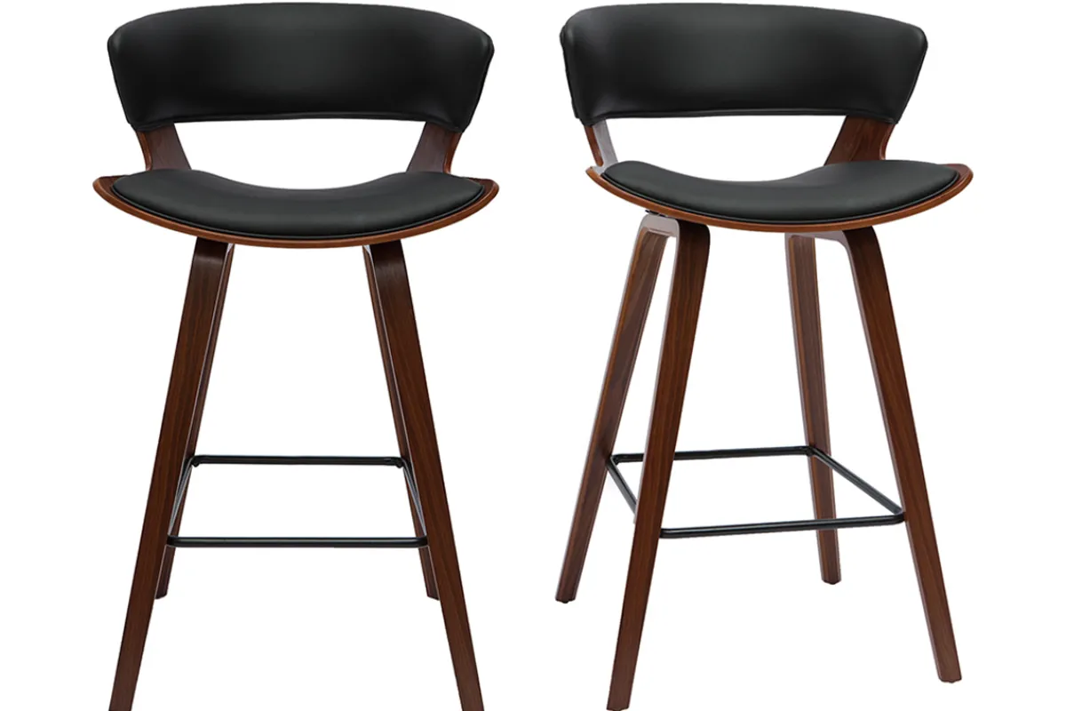 Miliboo Design-Barhocker schwarz mit dunklem Holz H 65 cm (2er-Set) SYRAH* Barhocker