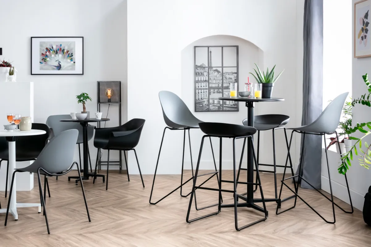 Miliboo Design-Barhocker Schwarz mit Metallbeinen (2 Stk.) PEBBLE* Barhocker
