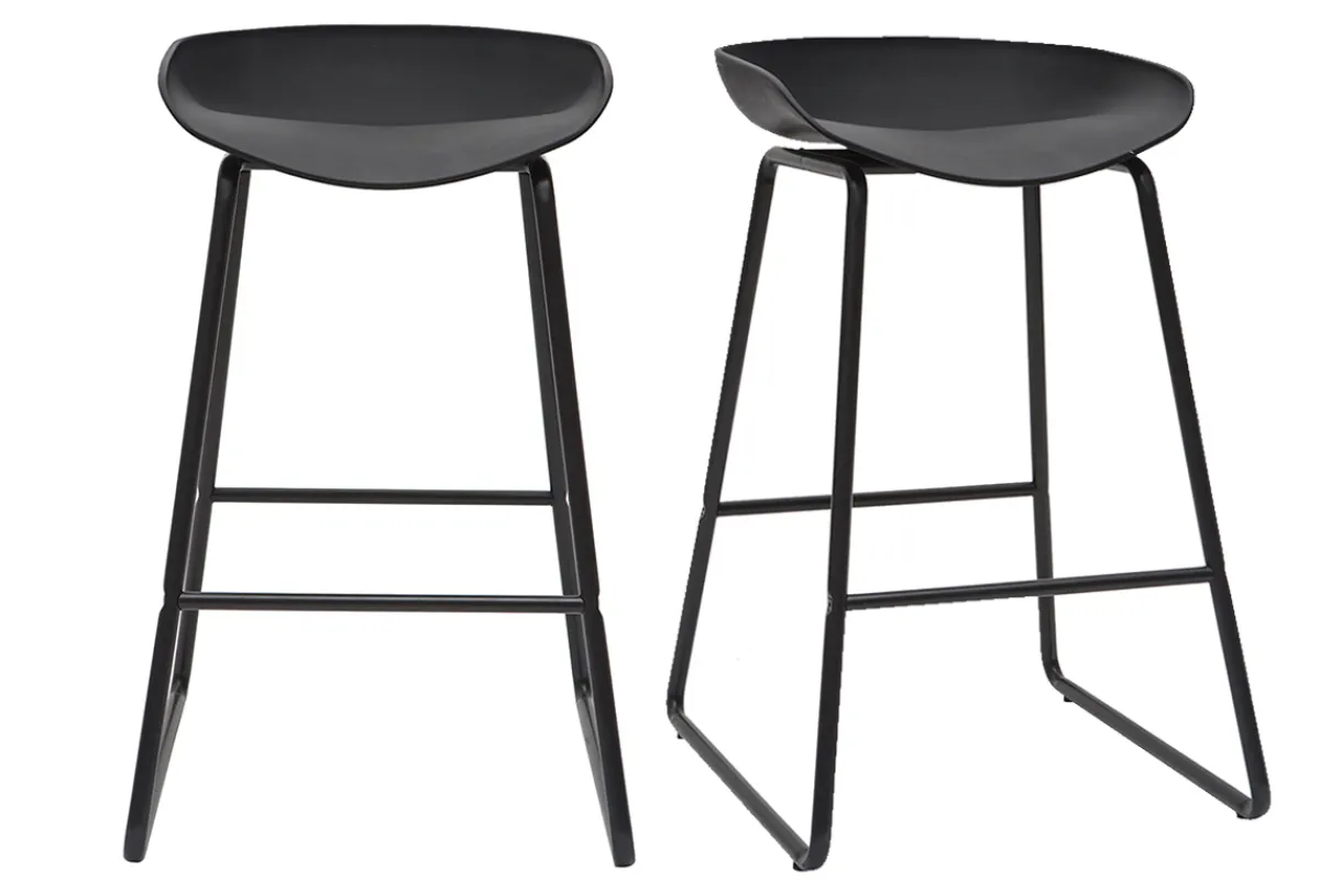 Miliboo Design-Barhocker Schwarz mit Metallbeinen (2 Stk.) PEBBLE* Barhocker