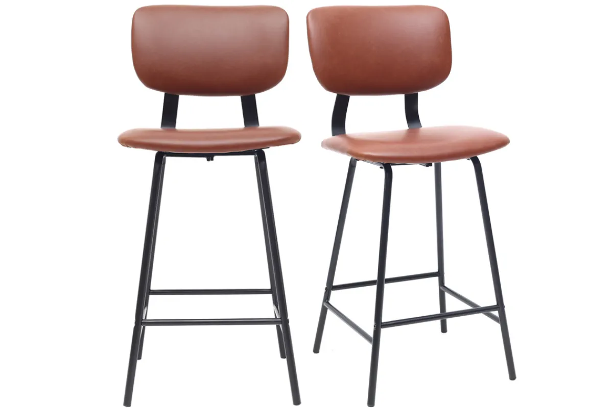 Miliboo Design-Barhocker Vintage Hellbraun mit Metallbeinen 65 cm (2 Stk.) LAB* Barhocker