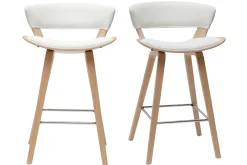 Miliboo Design-Barhocker weiß mit hellem Holz H 65 cm (2er-Set) SYRAH* Barhocker