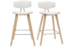 Miliboo Design-Barhocker weiß mit hellem Holz H 69 cm (Zweierset) VASCO* Barhocker