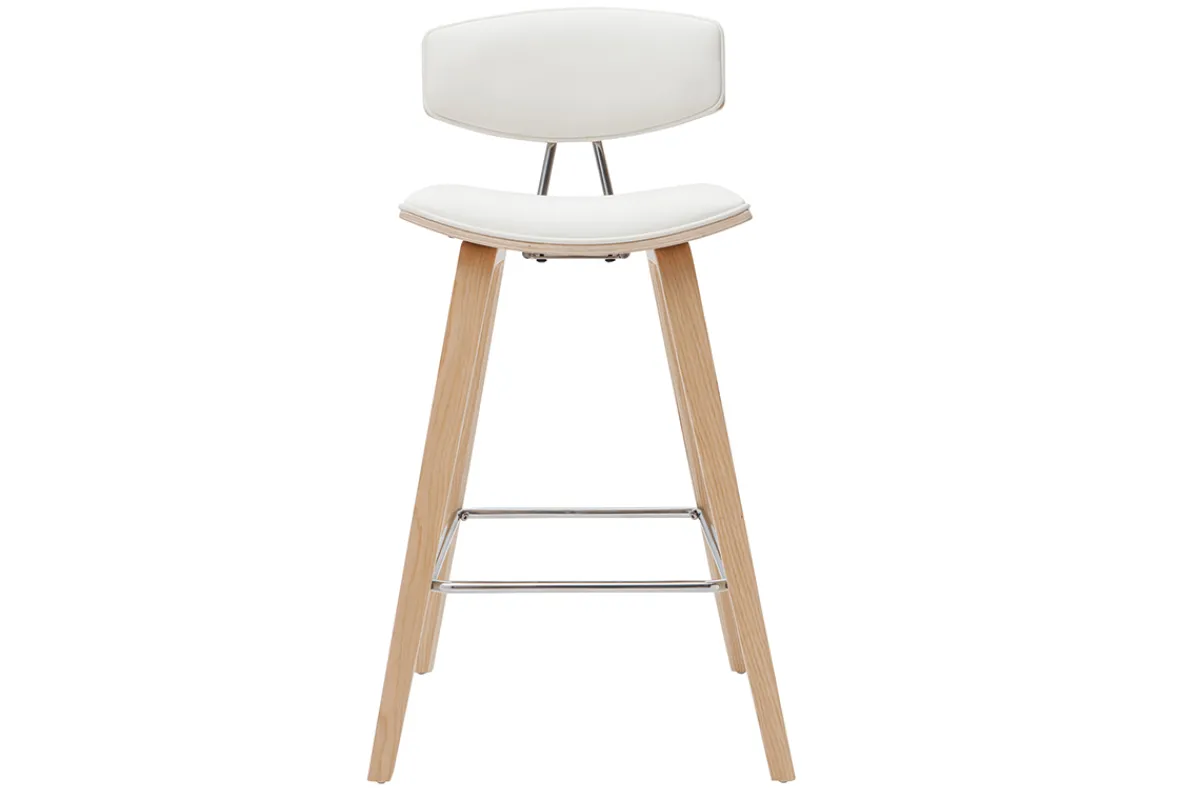 Miliboo Design-Barhocker weiß mit hellem Holz H 69 cm (Zweierset) VASCO* Barhocker