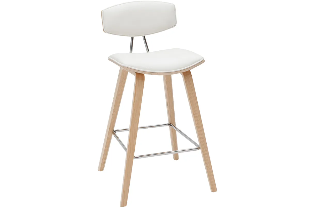 Miliboo Design-Barhocker weiß mit hellem Holz H 69 cm (Zweierset) VASCO* Barhocker