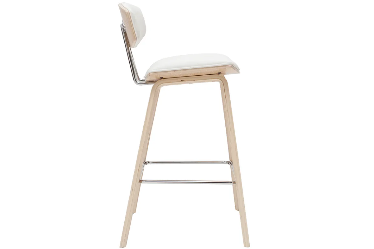 Miliboo Design-Barhocker weiß mit hellem Holz H 69 cm (Zweierset) VASCO* Barhocker