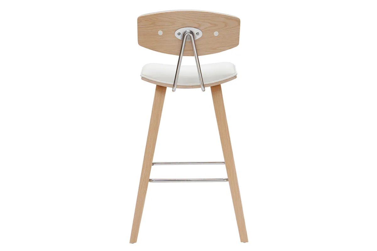 Miliboo Design-Barhocker weiß mit hellem Holz H 69 cm (Zweierset) VASCO* Barhocker