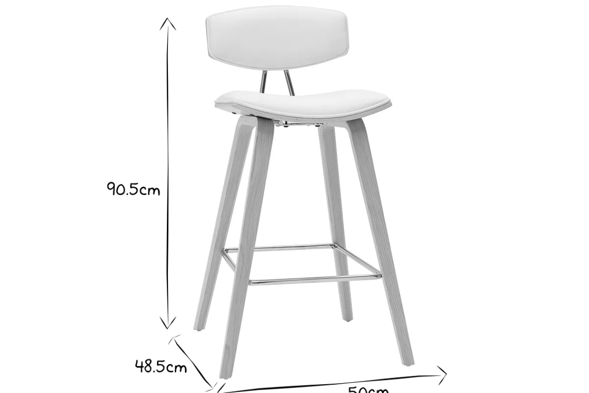Miliboo Design-Barhocker weiß mit hellem Holz H 69 cm (Zweierset) VASCO* Barhocker