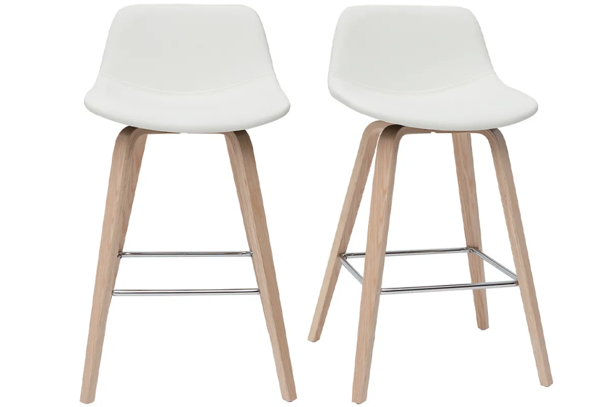 Miliboo Design-Barhocker weiß mit hellem Holz H 65 cm (2er-Set) NONIE* Barhocker