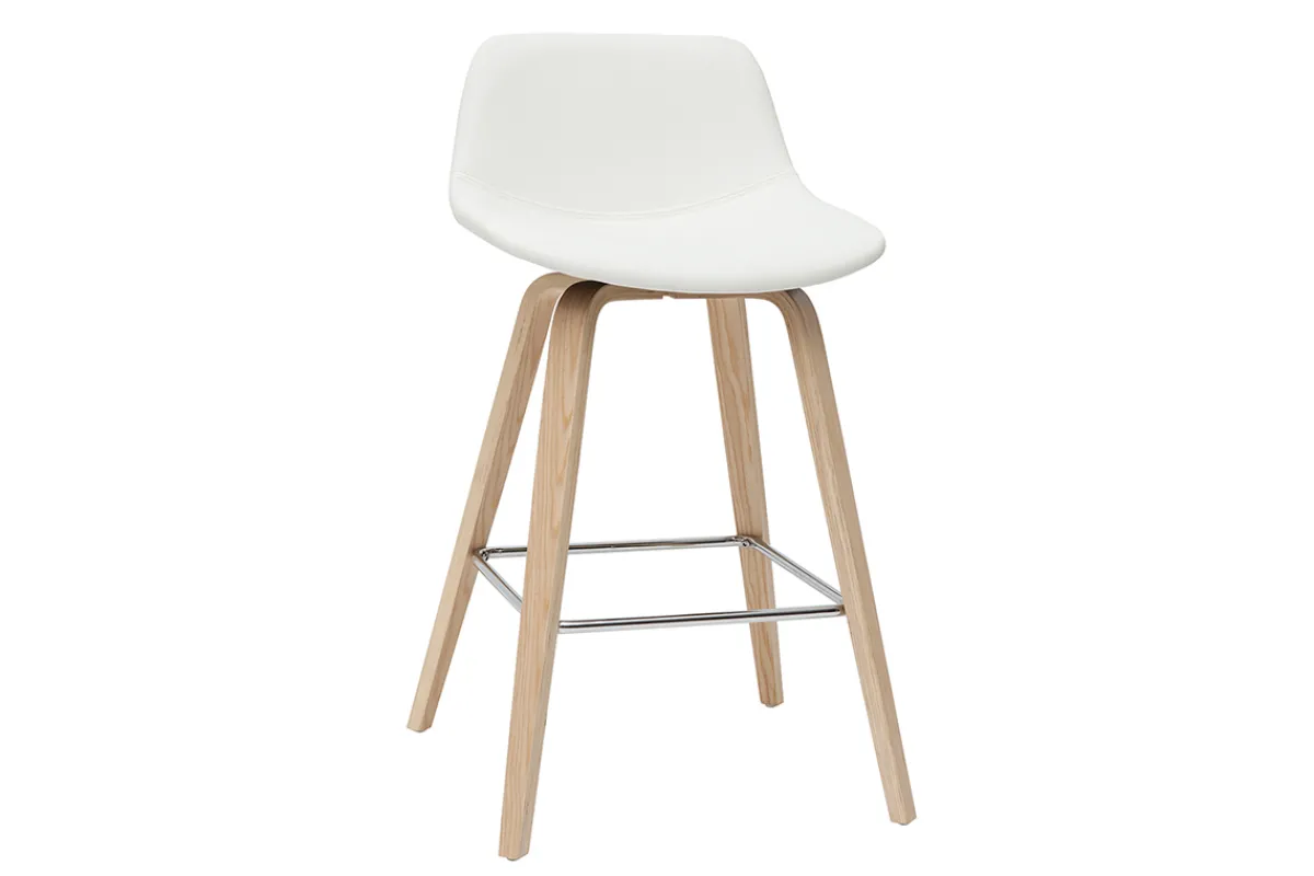 Miliboo Design-Barhocker weiß mit hellem Holz H 65 cm (2er-Set) NONIE* Barhocker