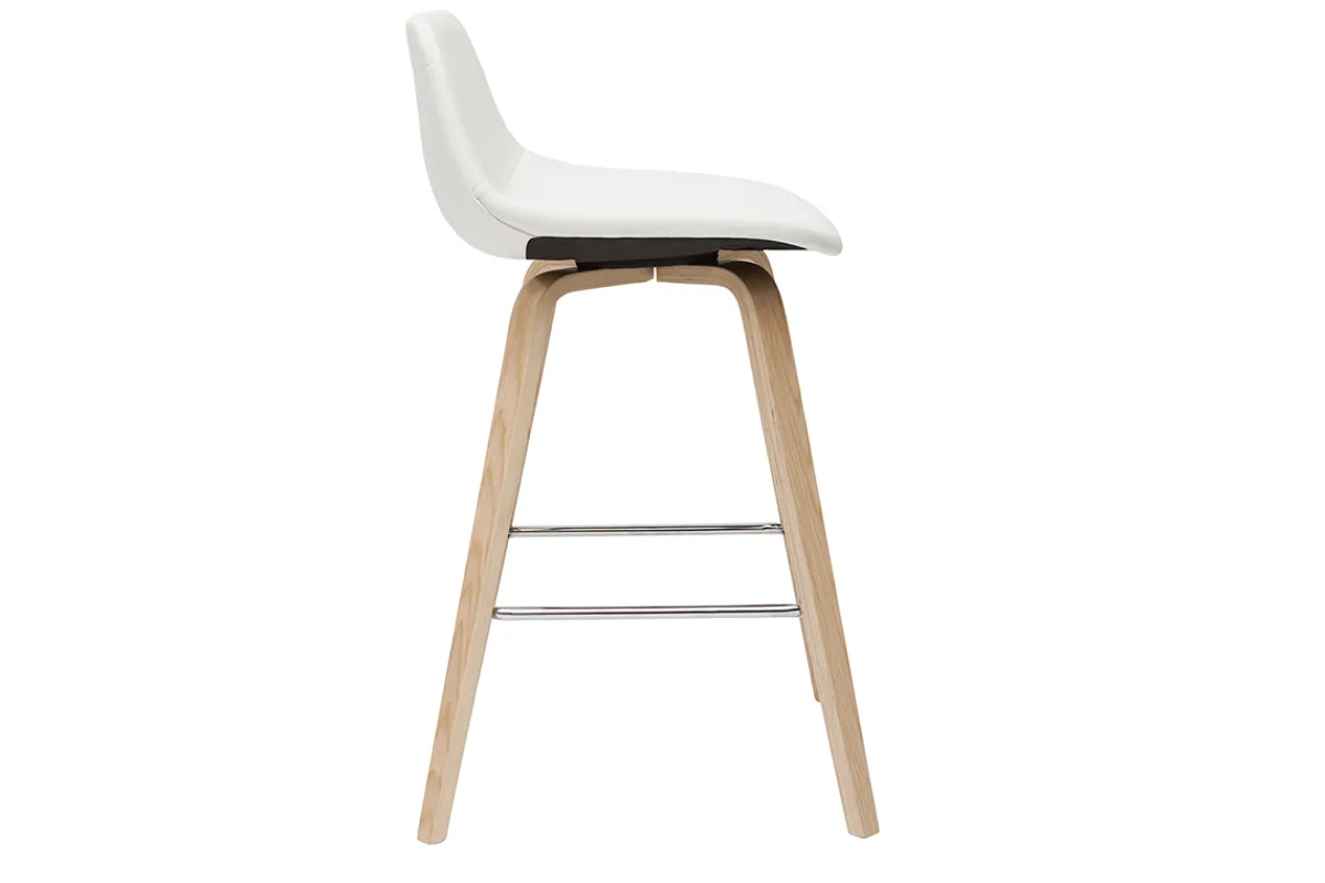 Miliboo Design-Barhocker weiß mit hellem Holz H 65 cm (2er-Set) NONIE* Barhocker