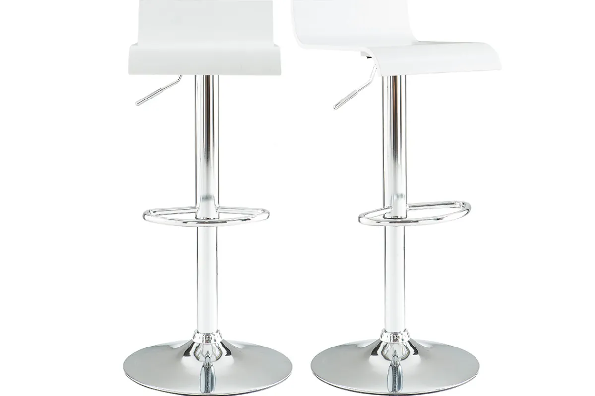 Miliboo Design-Barhocker weißes Holz und verchromtes Metall (2er-Set) SURF V2* Barhocker