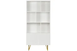 Miliboo Design-Bücherregal graviert matt weiß und goldfarbenes Metall 2 Türen B86 cm OZEN* Bücherregale|Bücherregale