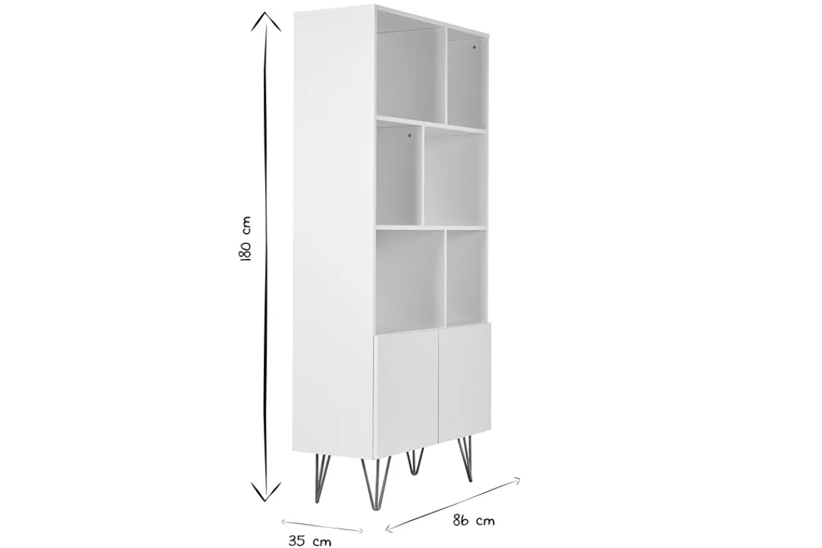 Miliboo Design-Bücherregal graviert matt weiß und goldfarbenes Metall 2 Türen B86 cm OZEN* Bücherregale|Bücherregale