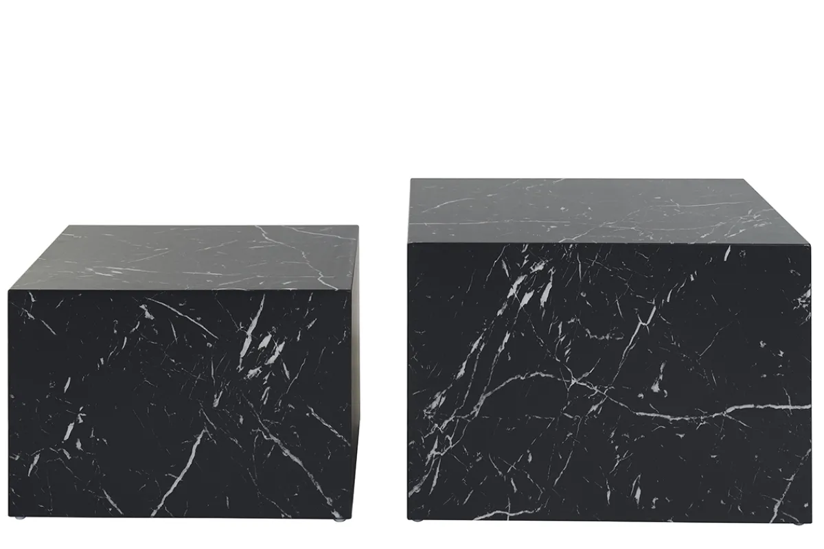 Miliboo Design-Beistelltische mit Marmor-Effekt in Schwarz (2er-Set) CALLA* Couchtische