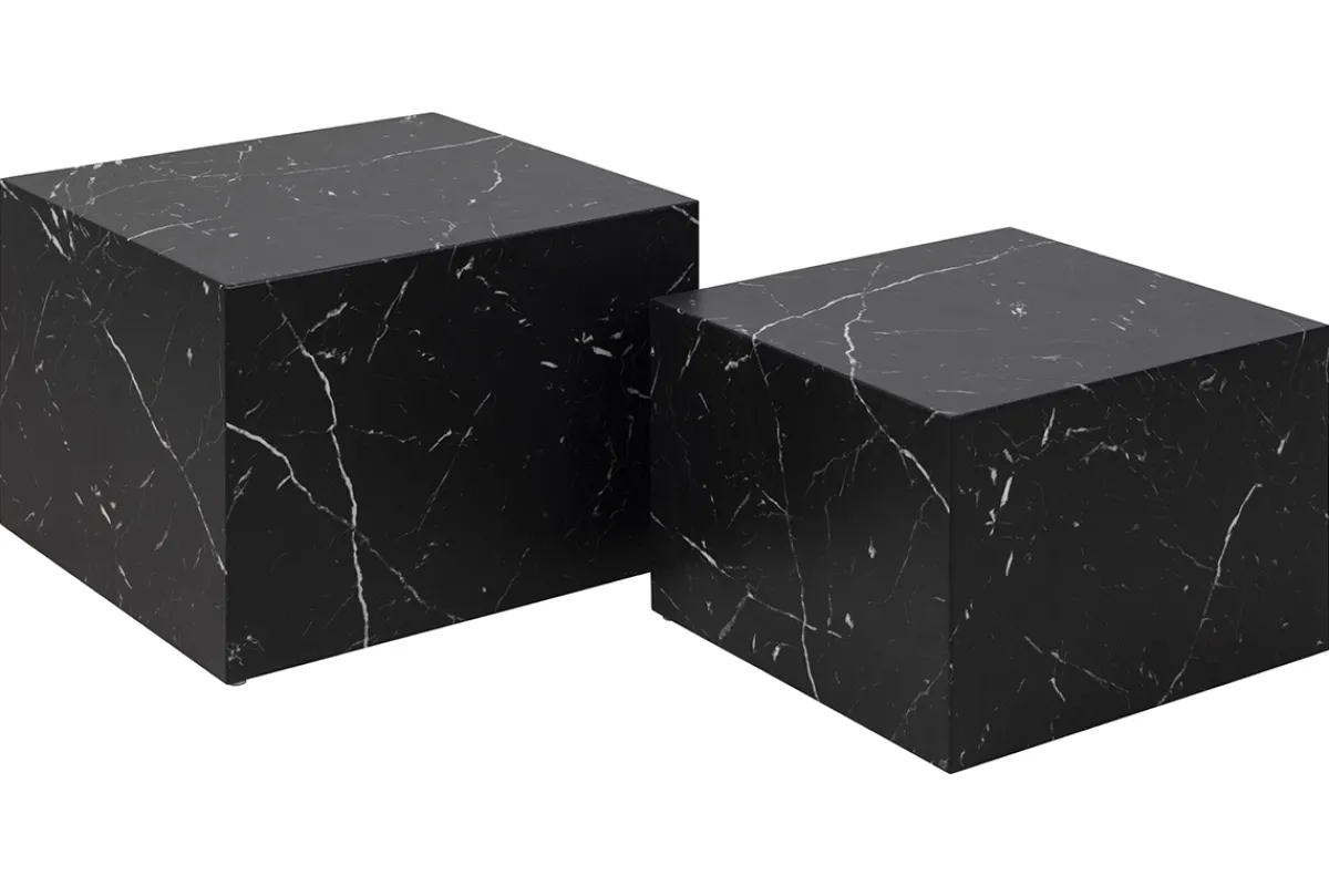 Miliboo Design-Beistelltische mit Marmor-Effekt in Schwarz (2er-Set) CALLA* Couchtische