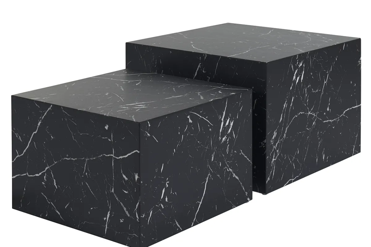 Miliboo Design-Beistelltische mit Marmor-Effekt in Schwarz (2er-Set) CALLA* Couchtische