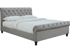 Miliboo Design-Bett 2 Personen 160 cm x 200 cm Samt Grau RILEY* Betten Für Erwachsene