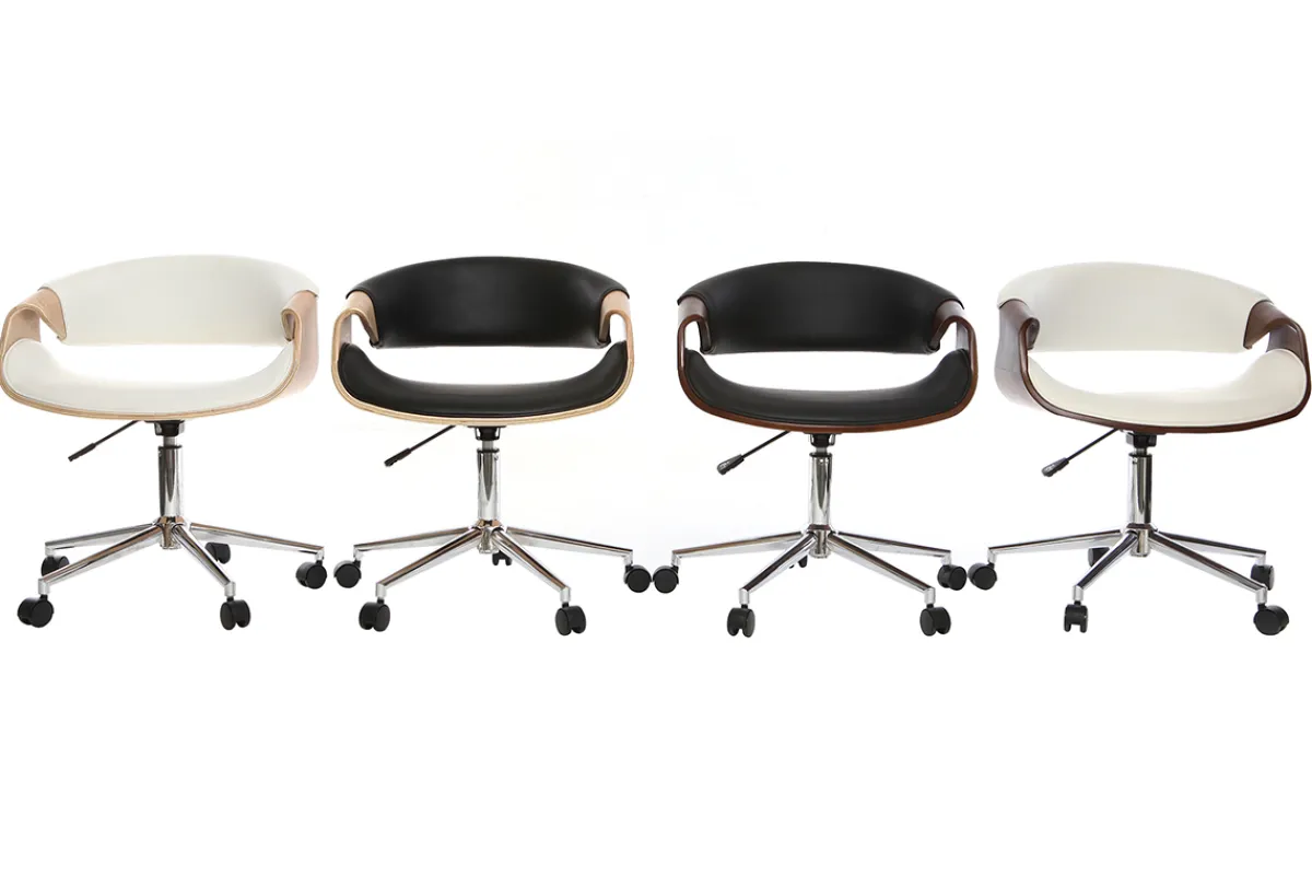 Miliboo Design-Bürosessel ARAMIS, schwarzes PU/helles Holz* Bürostühle|Bürostuhl Zum Kleinen Preis
