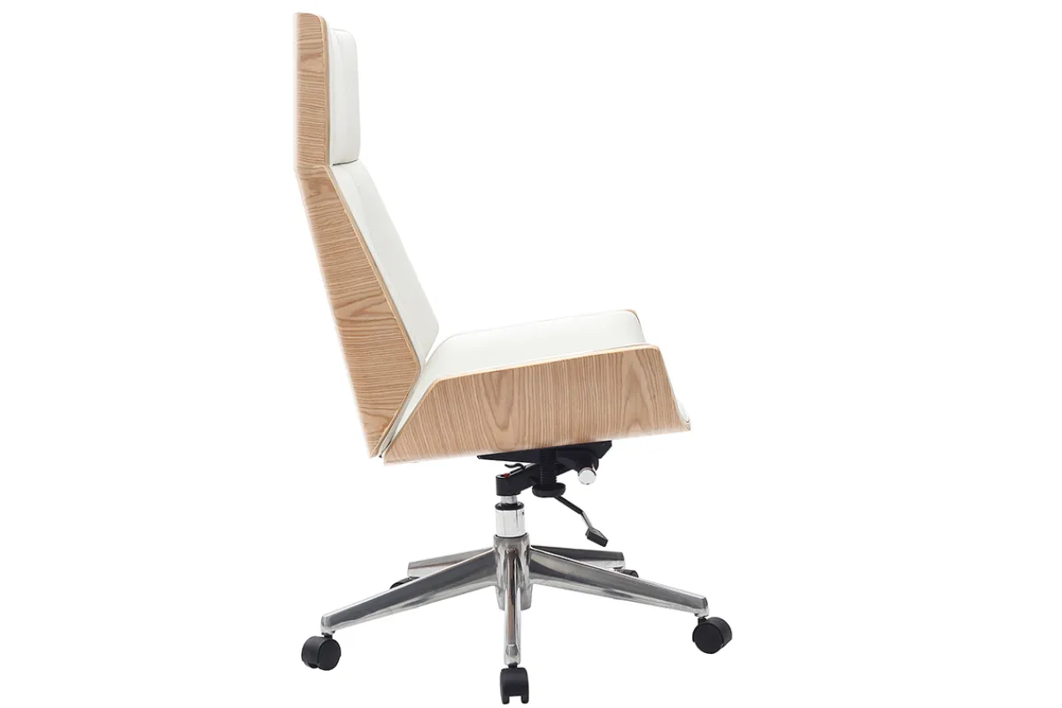 Miliboo Design-Bürosessel helles Holz und PU Weiß CURVED* Bürostühle|Bürostuhl Zum Kleinen Preis