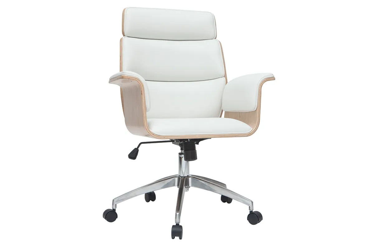 Miliboo Design-Bürosessel weiß und helles Holz ELON* Bürostühle|Bürostuhl Zum Kleinen Preis