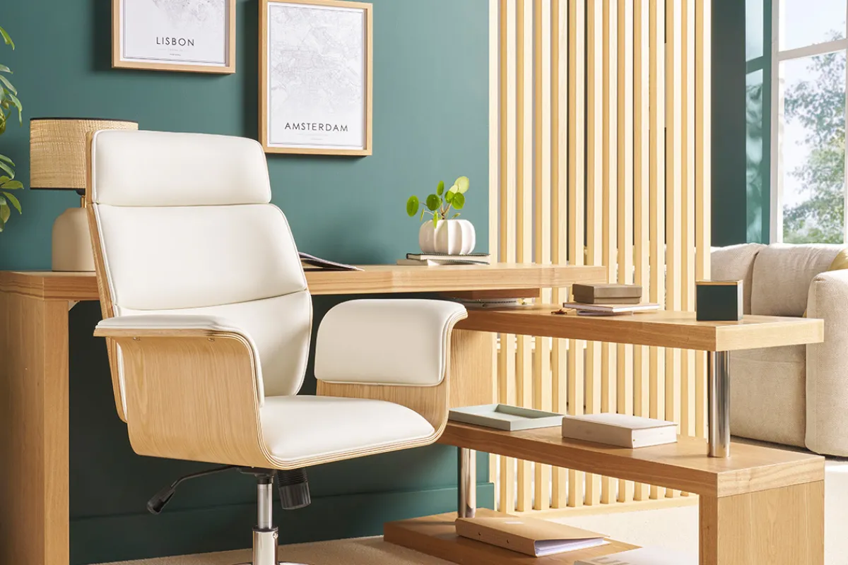 Miliboo Design-Bürosessel weiß und helles Holz ELON* Bürostühle|Bürostuhl Zum Kleinen Preis